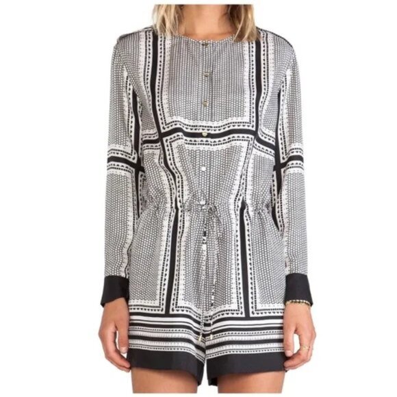 New Revolve x Rachel Zoe Phoebe 100% silk geometric print button front romper - Picture 2 of 16